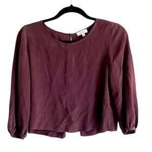 𝅺ARITZIA Silk Open Slit Back Cropped Blouse Burgundy XXS